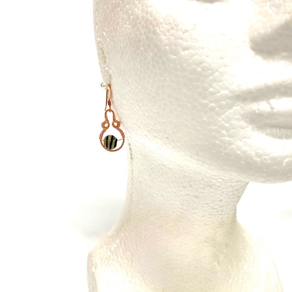 HANDMADE Vintage Glass Bead Hand Wrapped with Hand Hammered Bare Copper Earrings - Picture 2 of 10